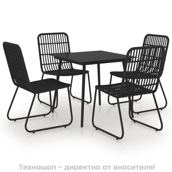 Градински трапезен комплект, 5 части, полиратан и стъкло