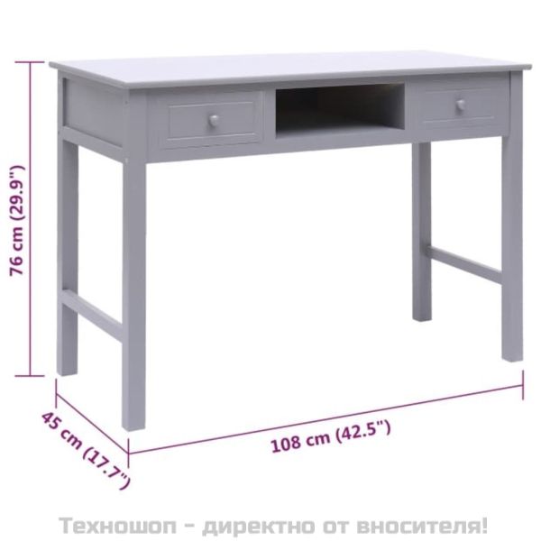 Бюро, сиво, 108x45x76 см, масивна дървесина пауловния