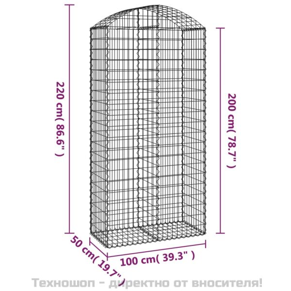 Дъговидна габионна кошница 100x50x200/220 см поцинковано желязо