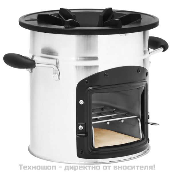 Къмпинг печка на дърва, сребриста, 45,5x33x25,5 см, стомана