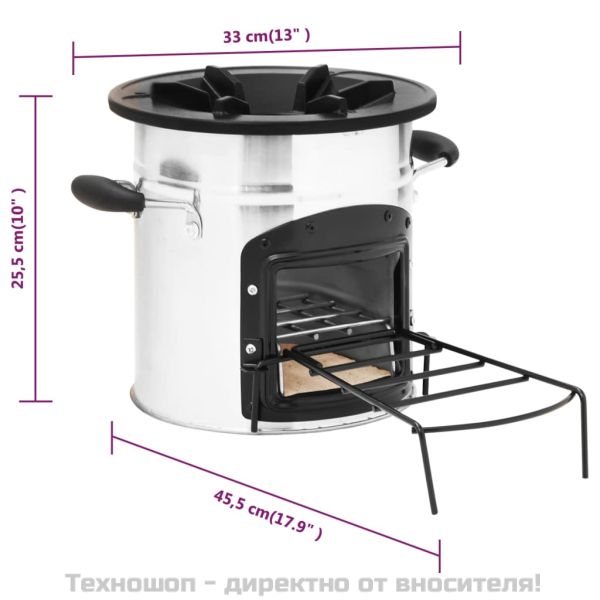 Къмпинг печка на дърва, сребриста, 45,5x33x25,5 см, стомана