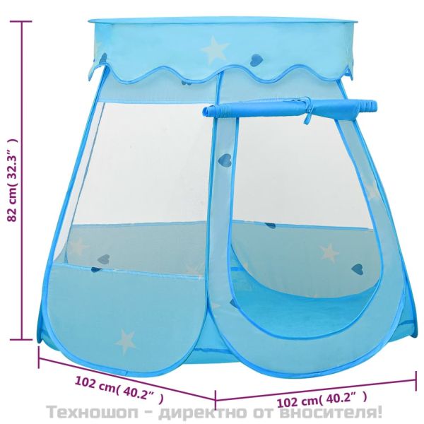 Детска палатка за игра с 250 топки, синя, 102x102x82 см