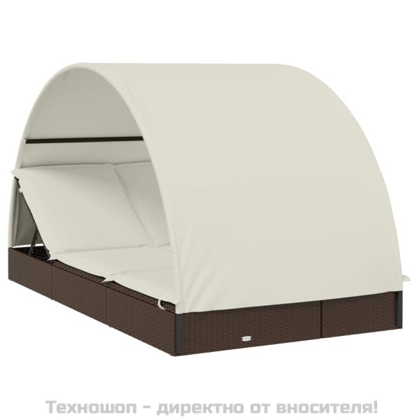 2-местен шезлонг с объл покрив кафяв 211x112x140 см полиратан