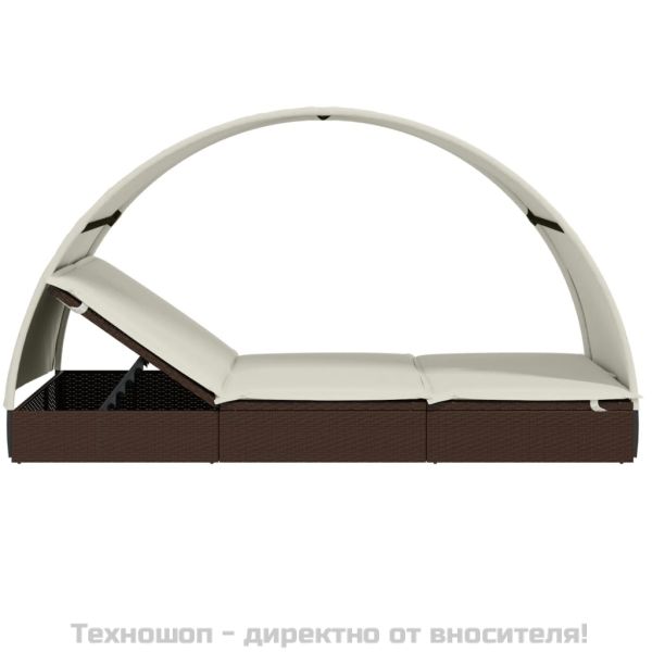 2-местен шезлонг с объл покрив кафяв 211x112x140 см полиратан