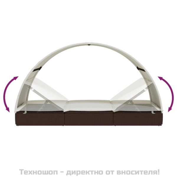 2-местен шезлонг с объл покрив кафяв 211x112x140 см полиратан
