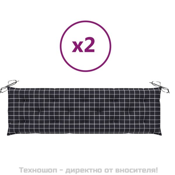 Възглавници за градинска пейка 2 бр черно каре Оксфорд плат