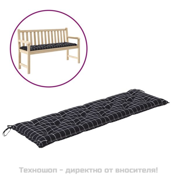 Възглавници за градинска пейка 2 бр черно каре Оксфорд плат