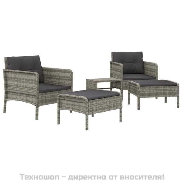 Градински лаундж комплект с възглавници 5 части сив полиратан