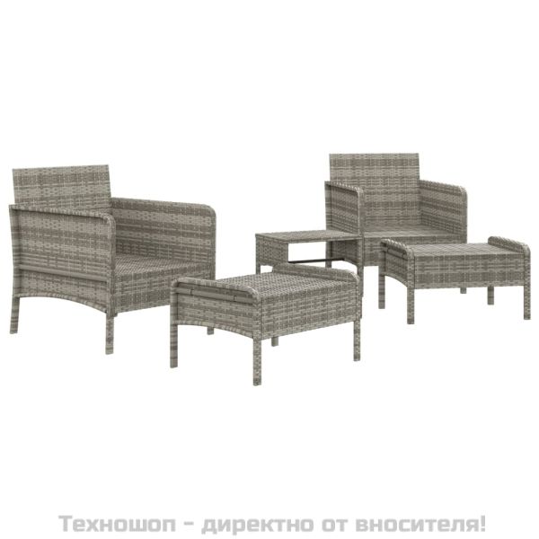 Градински лаундж комплект с възглавници 5 части сив полиратан