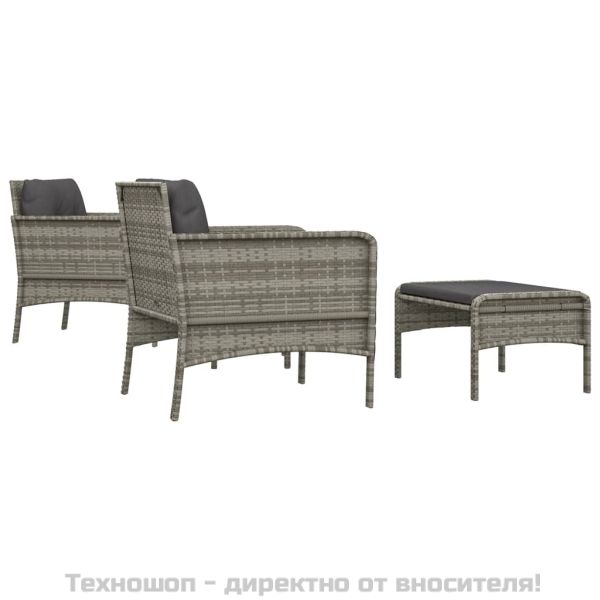 Градински лаундж комплект с възглавници 5 части сив полиратан