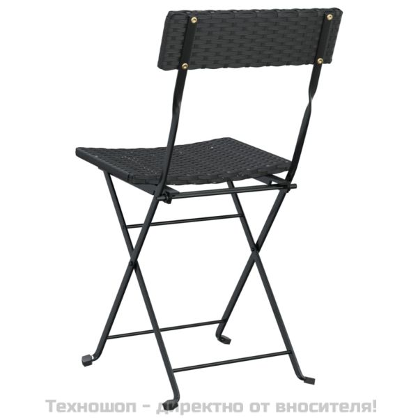 Сгъваеми бистро столове, 2 бр, черни, полиратан и стомана