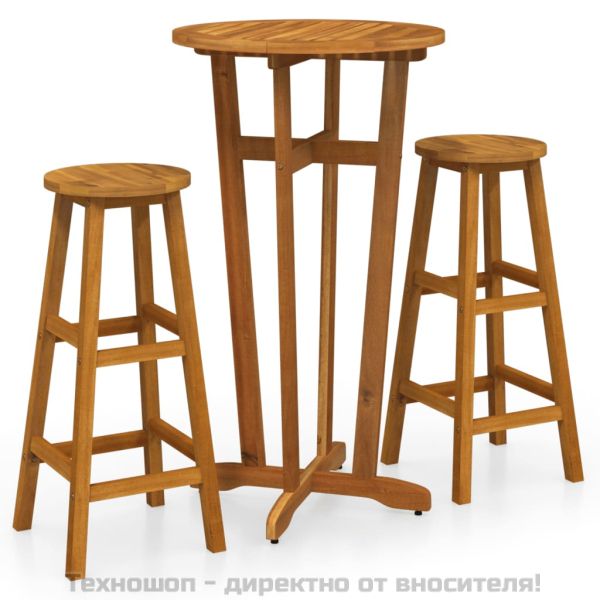 Бар комплект от 3 части, масивна акациева дървесина