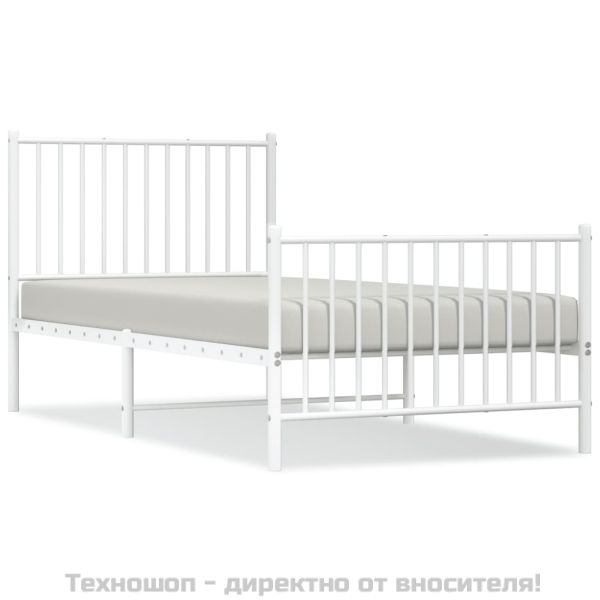 Метална рамка за легло с горна и долна табла, бяла, 90x190 см