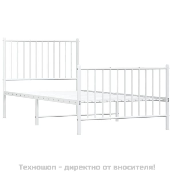 Метална рамка за легло с горна и долна табла, бяла, 90x190 см