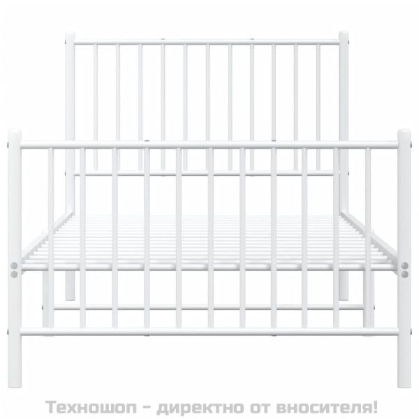 Метална рамка за легло с горна и долна табла, бяла, 90x190 см