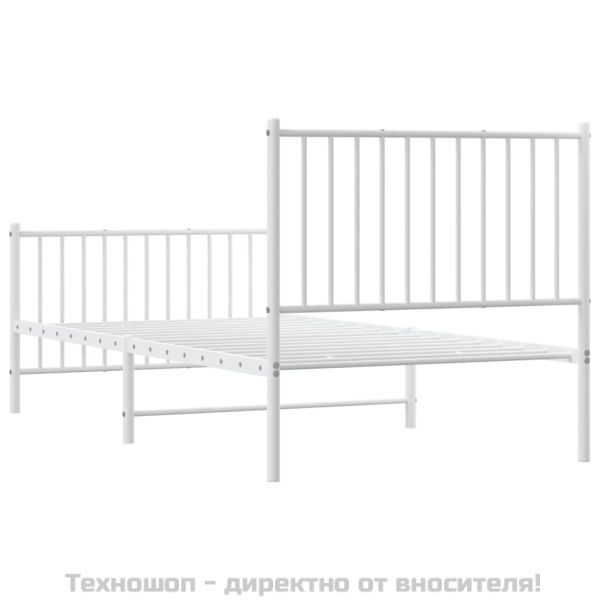 Метална рамка за легло с горна и долна табла, бяла, 90x190 см