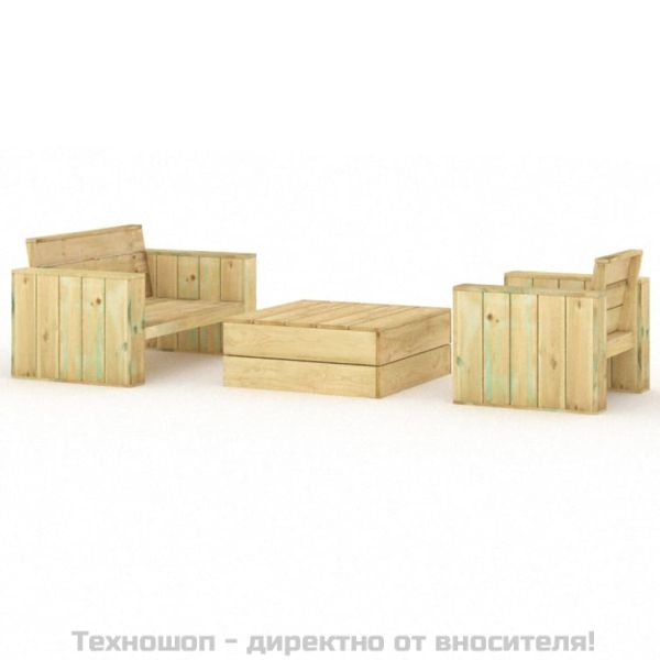 Градински лаундж комплект, 3 части, импрегниран бор масив