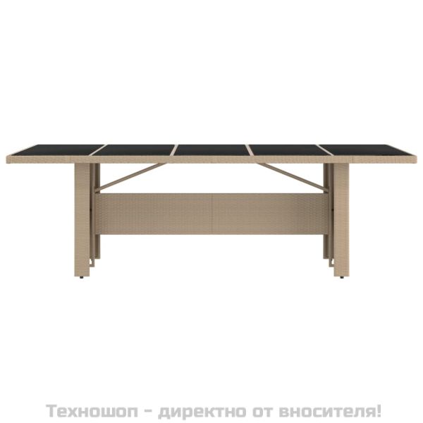 Градинска маса със стъклен плот бежов полиратан закалено стъкло