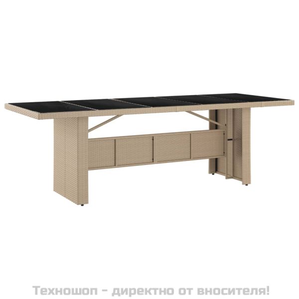 Градинска маса със стъклен плот бежов полиратан закалено стъкло