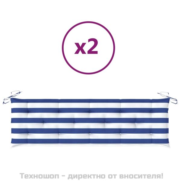 Възглавници за градинска пейка 2бр синьо-бяло райе Оксфорд плат