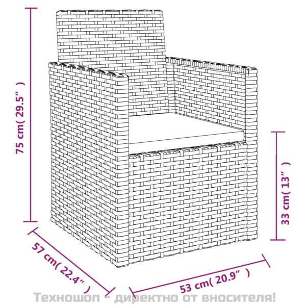Външен комплект мебели от 3 части с възглавници черен полиратан
