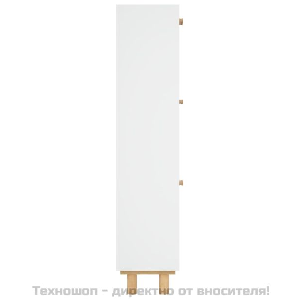 Шкаф за обувки, бял, 52x25x115 см, инженерно дърво и ратан