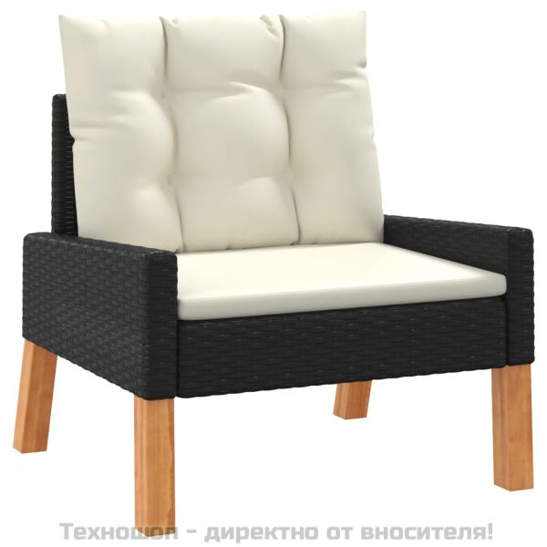 Градински комплект с възглавници 4 части полиратан/дърво масив