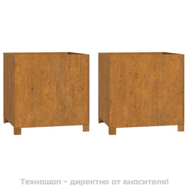 Кашпи с крака, 2 бр, ръждиво, 50x50x50 см, кортенова стомана