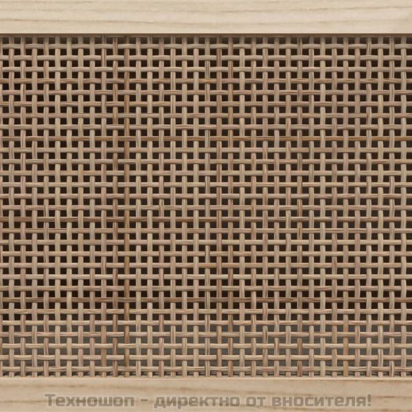 ТВ шкаф, черен, 105x30x40 см, бор масив и естествен ратан