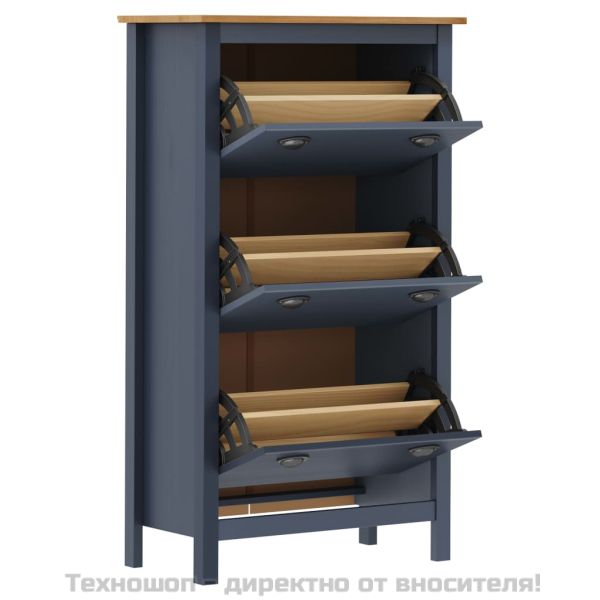 Шкаф за обувки Hill сив 72x35x124 см борово дърво масив