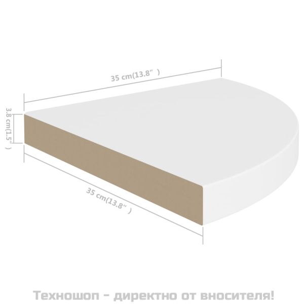 Плаващ ъглов рафт, бял, 35x35x3,8 см, MDF