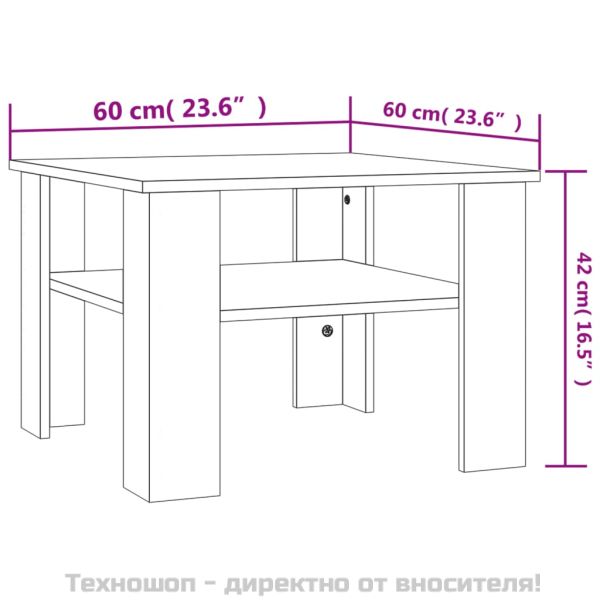 Кафе маса, бетонно сива, 60x60x42 см, инженерно дърво