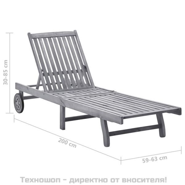 Градински шезлонг с шалте, сив, акациево дърво масив