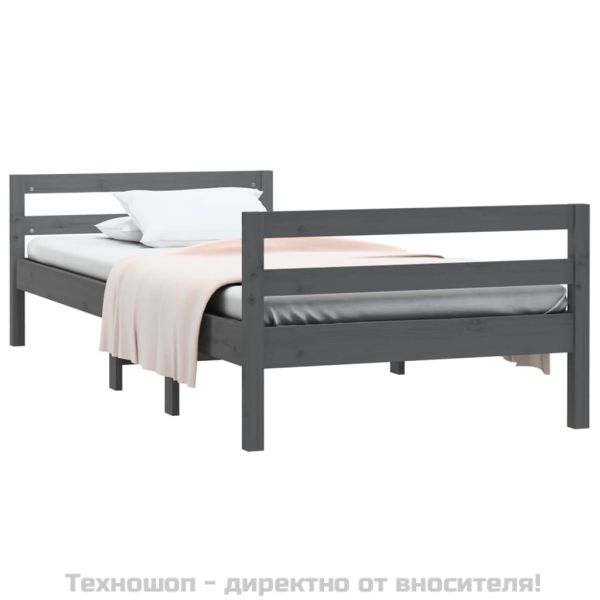 Рамка за легло, сиво, 75x190 см, борово дърво масив