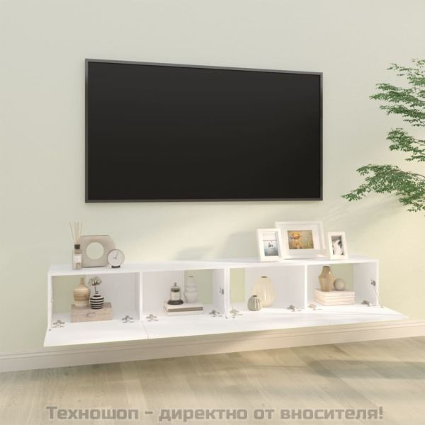 Стенни ТВ шкафове, 2 бр, бели 100x30x30 см, инженерно дърво