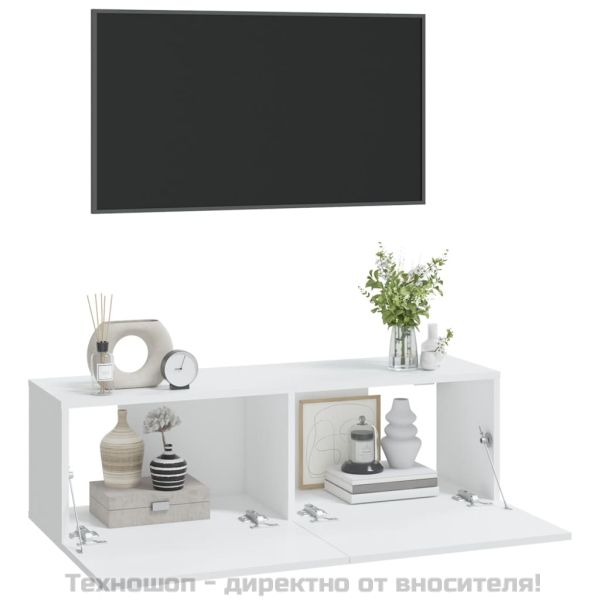 Стенни ТВ шкафове, 2 бр, бели 100x30x30 см, инженерно дърво