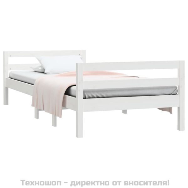 Рамка за легло без матрак, бял, 75x190 см, борово дърво масив