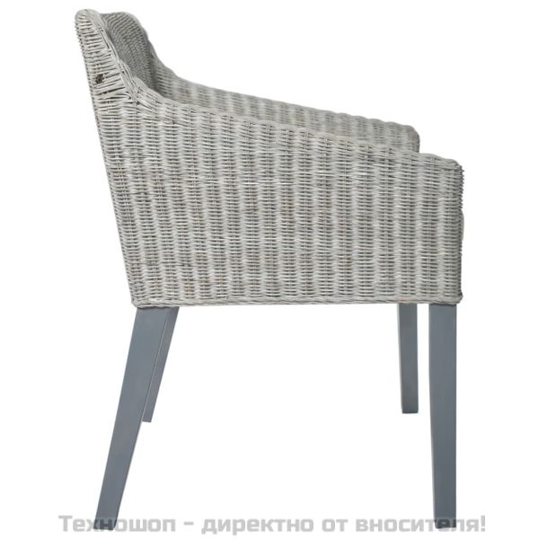 Трапезен стол с възглавница, сив, естествен ратан