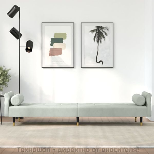 Разтегателен диван с възглавници, светлосив, кадифе
