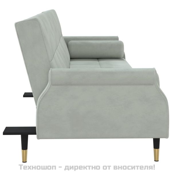 Разтегателен диван с възглавници, светлосив, кадифе