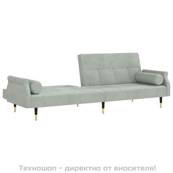 Разтегателен диван с възглавници, светлосив, кадифе