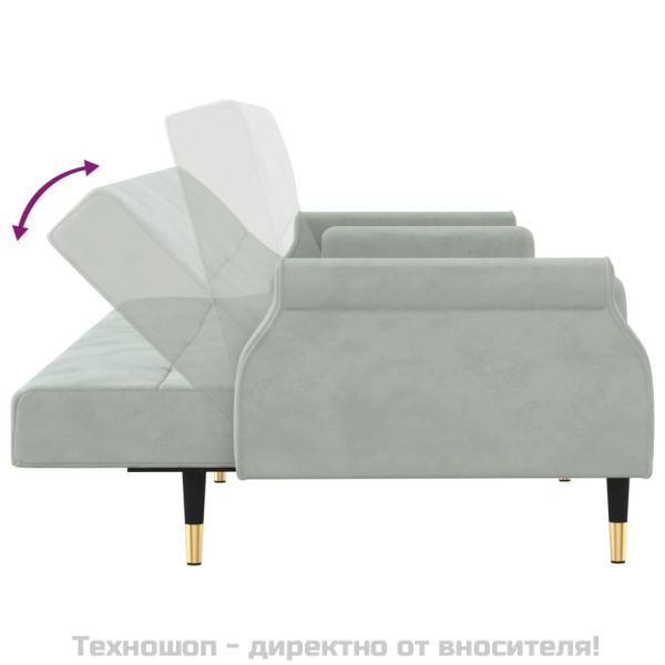 Разтегателен диван с възглавници, светлосив, кадифе