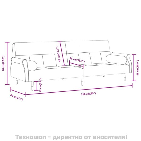 Разтегателен диван с възглавници, светлосив, кадифе