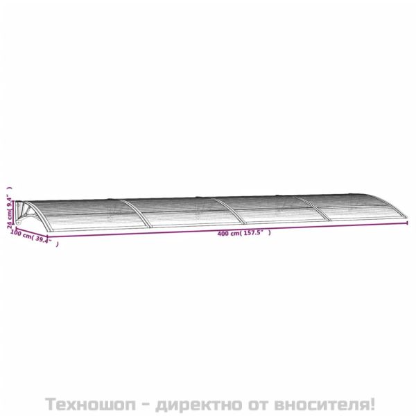 Навес за врата, черен, 400x100 см, поликарбонат