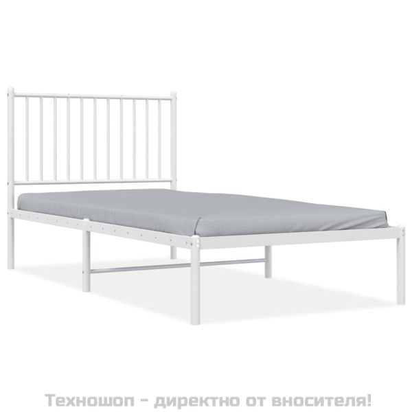 Метална рамка за легло с горна табла, бяла, 90x190 см
