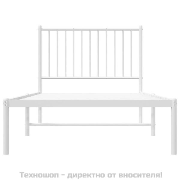 Метална рамка за легло с горна табла, бяла, 90x190 см