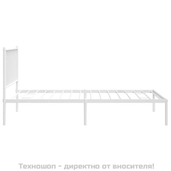 Метална рамка за легло с горна табла, бяла, 90x190 см
