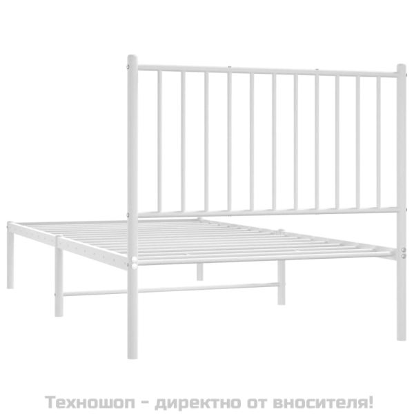 Метална рамка за легло с горна табла, бяла, 90x190 см