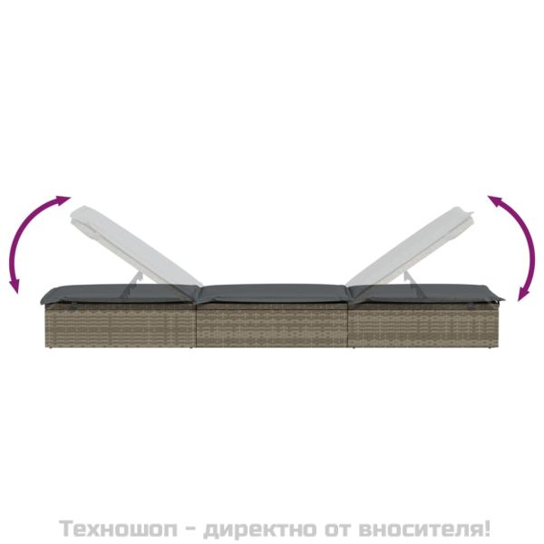 Шезлонг 1 бр с възглавница сив 201x55x62 см полиратан