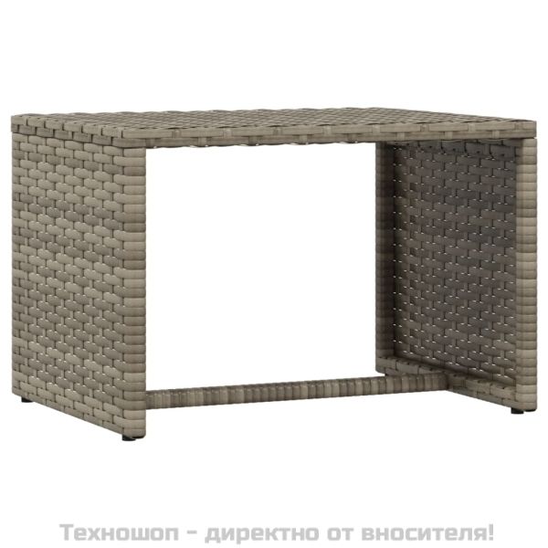 Шезлонги, 2 бр, с маса, сиви, полиратан